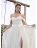 Ivory Lace Tulle Slit Wedding Dress With Removable Straps